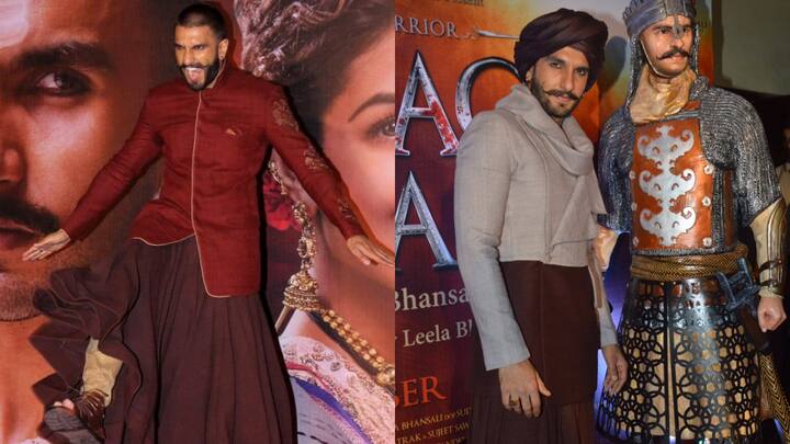 5. Ranveer Singh: Ranveer Singh is extremely famous for his bold fashion sense. The actor had worn a traditional sherwani paired with a long skirt during his promotion of 'Bajirao Mastani'. This outfit showed his dedication for the role and mirrored his character, Peshwa Bajirao. (Image Source: Twitter/@freak_cool, @taran_adarsh)