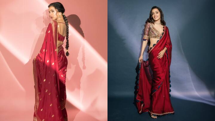 1. Shraddha Kapoor: Shraddha Kapoor embraced the trend of methos dressing for the promotion of her film 'Stree 2'. The actress dressed up just like her character and wore a bold red saree with long braided hair and the signature silver nose pin. She embodied this style for various promotional events of the film and deeply connected with the audience. (Image Source: Instagram/@shraddhakapoor)