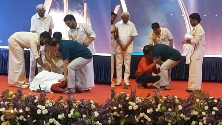 Actor Sivakumar kissed the disabled person who fell on his leg tnn Actor Sivakumar: காலில் விழுந்த மாற்றுத்திறனாளி... கன்னத்தில் முத்தமிட்ட நடிகர் சிவக்குமார்