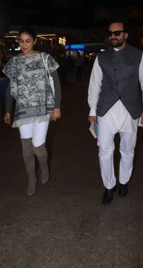 एयरपोर्ट पर सारा अली खान का दिखा कूल लुक, पिता सैफ को लगाया गला