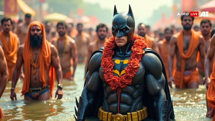 Through this unique AI-generated perspective, the Maha Kumbh transforms into a place where mythology meets modern legends, creating an unforgettable celebration of spirituality and cultural fusion. (All Image: ABP Live AI)