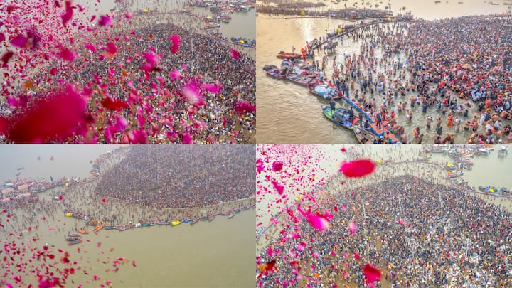 Prayagraj Maha Kumbh 2025: आस्था, समता और एकता के महासमागम महाकुंभ के दूसरे दिन आज करोड़ों श्रद्धालुओं ने आस्था की डुबकी लगाई. इस दौरान प्रशासन ने उन पर हेलीकॉप्टर से पुष्प वर्षा की.