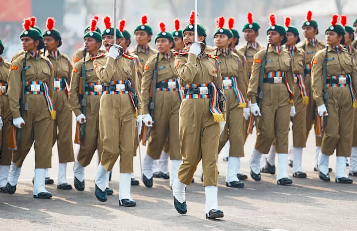 NCC girls march past during the 77th Army Day Parade, at Khadki in Pune, Wednesday, Jan. 15, 2025. (Image Source: PTI)