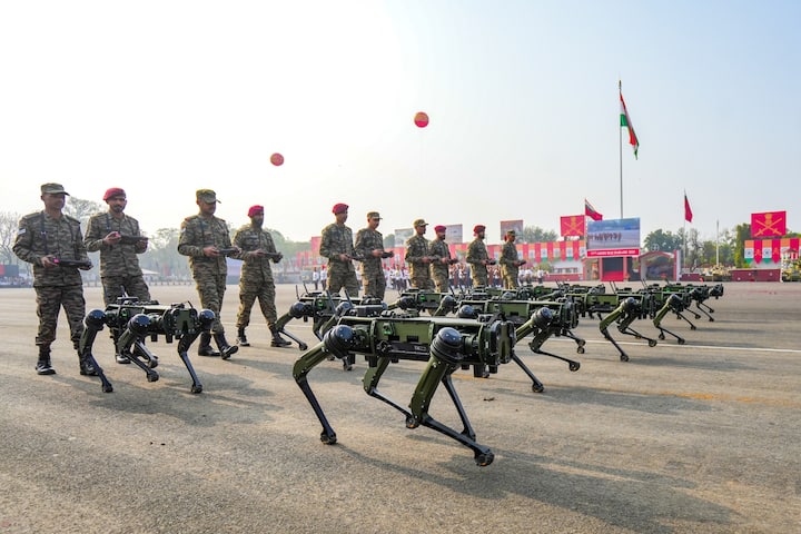 Robotic mules on display during the 77th Army Day Parade, at Khadki in Pune, Wednesday, Jan. 15, 2025. (Image Source: PTI)