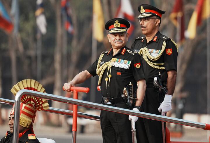 Chief of the Army Staff General Upendra Dwivedi inspects the Guard of Honour during the 77th Army Day Parade, at Khadki in Pune, Wednesday, Jan. 15, 2025. (Image Source: PTI)