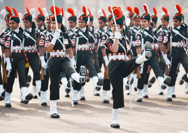 Agniveer women personnel march past during the 77th Army Day Parade, at Khadki in Pune, Wednesday, Jan. 15, 2025. (Image Source: PTI)