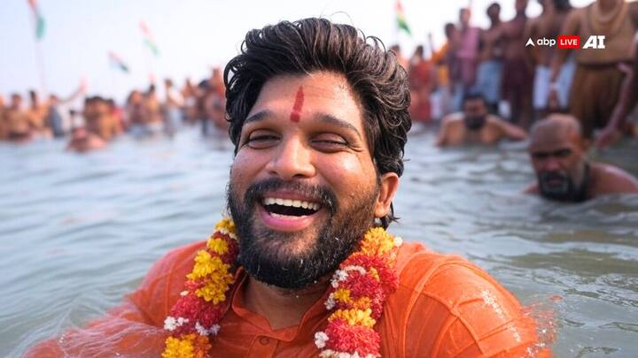 ‘पुष्पा’ स्टार अल्लू अर्जुन की तस्वीर सबसे अनोखी बन पड़ी है. अल्लू अर्जुन संगम में स्नान करते हुए काफी खुश और हंसते हुए दिख रहे हैं.