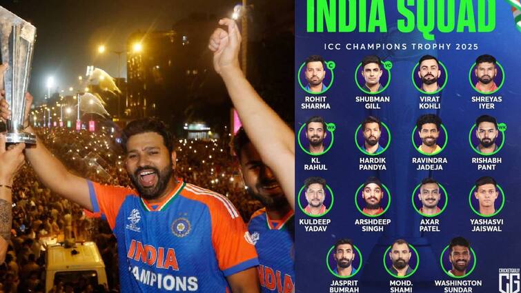 the announcement of  INDIA SQUAD FOR CHAMPIONS TROPHY 2025 சாம்பியன் டிராஃபி தொடர்: இந்திய கிரிக்கெட் அணி அறிவிப்பு! டீமில் யாரெல்லாம்! லிஸ்ட் 