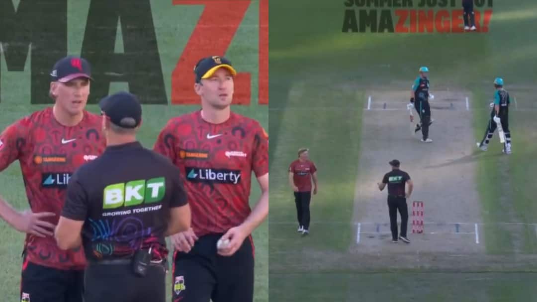 Watch: लगातार 3 छक्के पड़े और फिर अंपायर ने कप्तान को गेंदबाजी से हटाया, ऐसे पूरा हुआ ओवर; जानें पूरा मामला BBL 2024-25 Umpire remove Melbourne Renegades captain Will Sutherland from bowling without completing over Watch Watch: लगातार 3 छक्के पड़े और फिर अंपायर ने कप्तान को गेंदबाजी से हटाया, ऐसे पूरा हुआ ओवर; जानें पूरा मामला