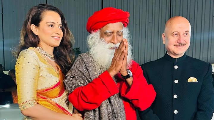 Spritual leader Sadhguru attended Kangana Ranaut's Emergency film's screening.