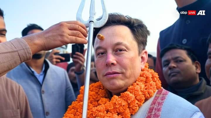 स्पेस एक्स के मालिक और दुनिया के सबसे अमीर शख्स एलन मस्क इस तस्वीर में हाथ में त्रिशूल थामे दिखाई पड़ रहे हैं.