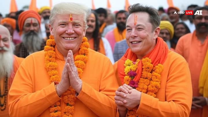 इस तस्वीर में एआई ने ट्रंप और उनके खास दोस्त एलन मस्क को गंगा में डुबकी लगाने के बाद हाथ जोड़कर अभिवादन करते दिखाया है.