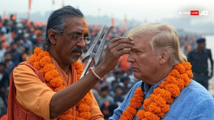 इस तस्वीर में ट्रंप ने गंगा में डुबकी लगाने से पहले खुद को पंडित जी के हाथ से टिका भी लगवाया. जिसके बाद ट्रंप काफी खुश दिखाई दिए.