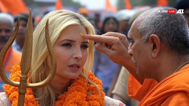 इस तस्वीर में अमेरिका से ट्रंप और एलन मस्क के साथ आई खास मेहमान का भी प्रयागराज के लोगों ने टीका लगाकर जोरदार स्वागत किया.