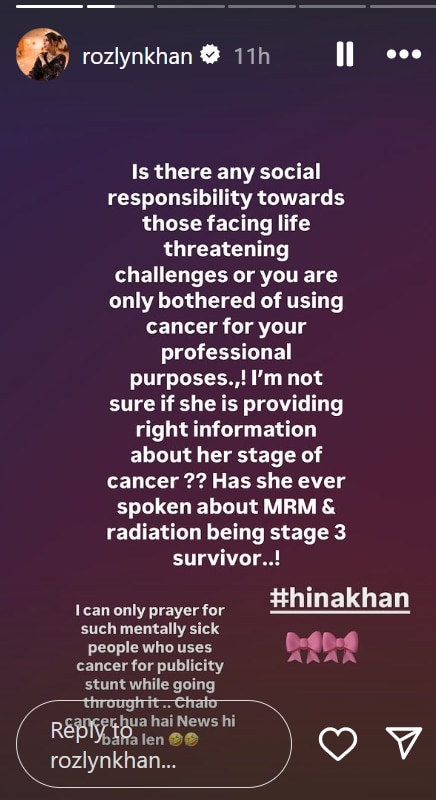 Is Hina Khan exaggerating cancer to get sympathy? Rosleen Khan said- 'It is a PR stunt'