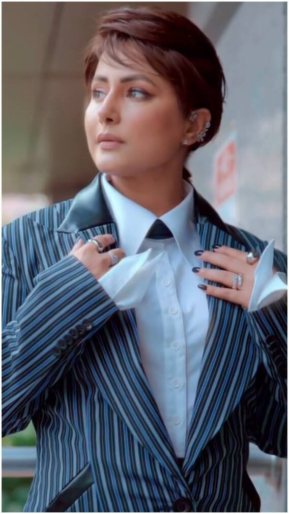 ब्लेजर, स्कर्ट और शॉर्ट हेयर में हिना खान का स्टनिंग अवतार