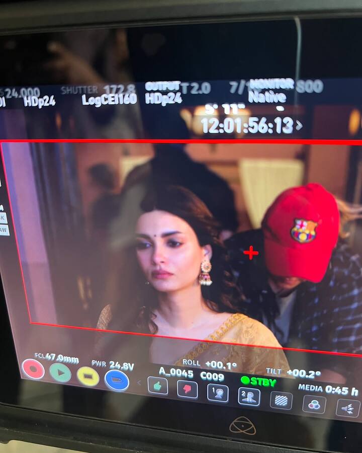 One picture captures Diana in the middle of a scene, deeply immersed in her character. Her expressive eyes and poised demeanor hint at the complexity of the role she portrays.