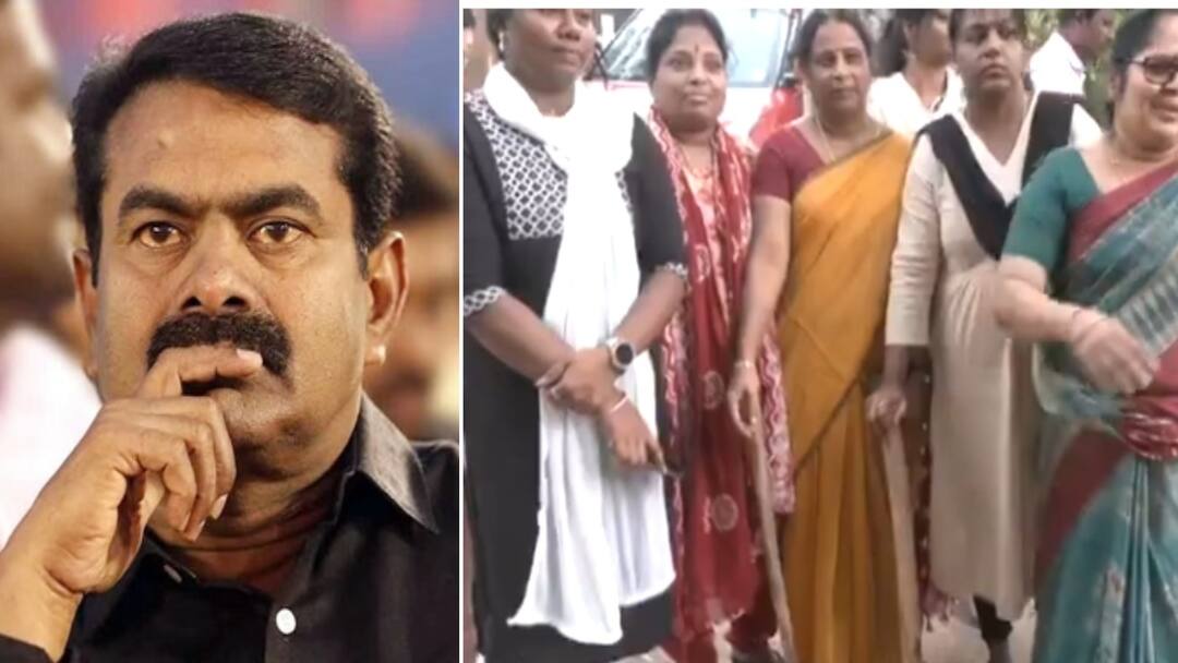 லேடீசே ராணுவ படை! சீமான் வீட்டில் உருட்டுக்கட்டையுடன் உலா வரும் பெண்கள் - என்னப்பா இது? NTK Party womens take sticks for seeman safety against periyar supporters protest லேடீசே ராணுவ படை! சீமான் வீட்டில் உருட்டுக்கட்டையுடன் உலா வரும் பெண்கள் - என்னப்பா இது?