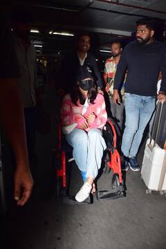 Rashmika Mandanna Spotted On Wheelchair At Mumbai Airport Ahead Of Chhaava Trailer Launch. See Pics