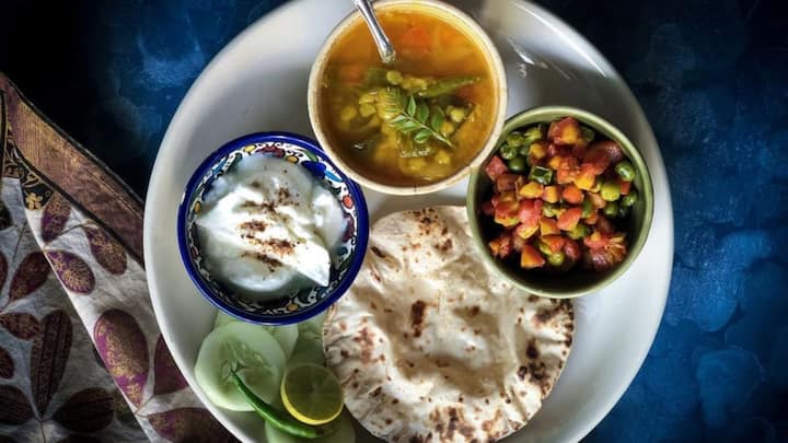 8. Eat Well: A balanced diet for skincare includes nutrient rich foods that supports the skin's health. The intake of processed foods should be limited and a balanced diet including leafy greens, nuts, seeds, and more should be followed. (Image Source: Pinterest/riyakondeth)