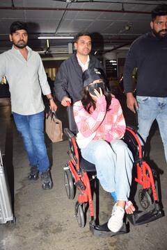 Rashmika Mandanna Spotted On Wheelchair At Mumbai Airport Ahead Of Chhaava Trailer Launch. See Pics