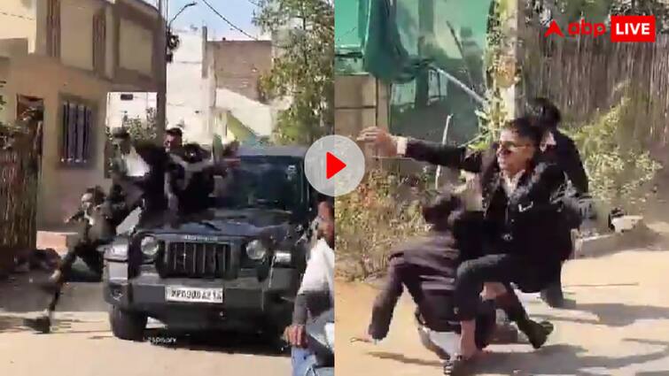 Students who reached the farewell party did dangerous stunts by sitting on the bonnet of Thar goes viral फेयरवेल पार्टी में थार के बंपर पर बैठकर टशन दिखा रहे थे स्टूडेंट्स, तभी हो गया ऐसा हादसा