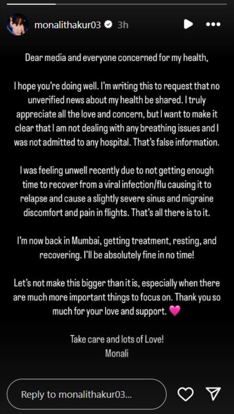 Singer Monali Thakur Denies Hospitalisation Rumours, Reveals Actual Health Issue