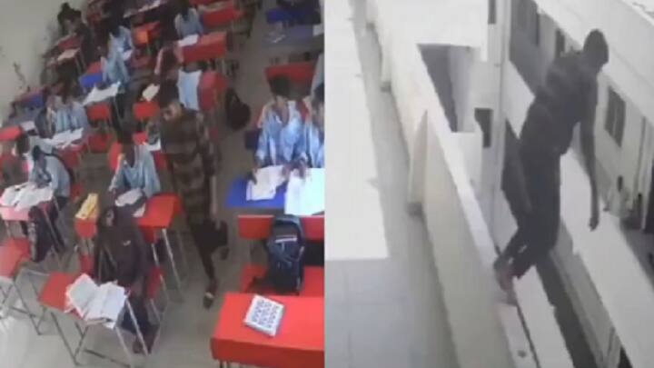 Andhra Pradesh first year College Student Walks Out Of Classroom Jumps Off 3rd Floor CCTV கிளாசில் இருந்து வெளியேறிய மாணவர்.. 3ஆவது மாடியில் இருந்து குதித்து தற்கொலை.. பரபர சிசிடிவி