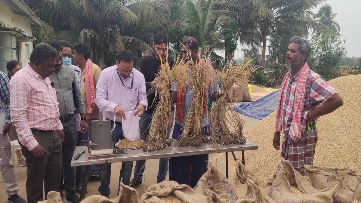 தஞ்சை மாவட்டம் கக்கரை நெல் கொள்முதல் நிலையத்தில் மத்தியக்குழுவினர் ஆய்வு