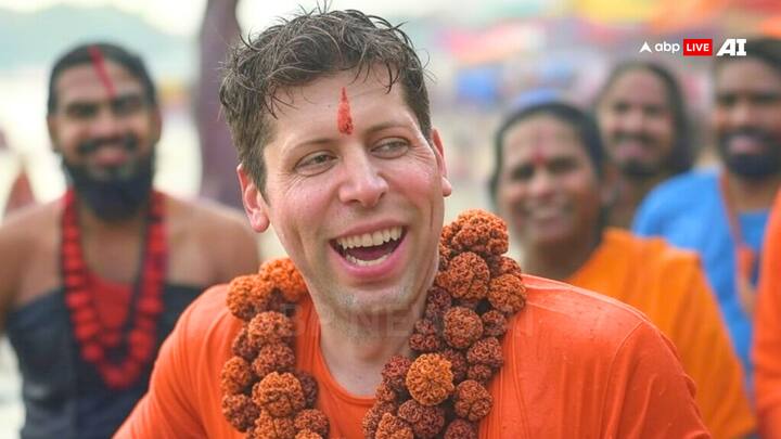 Sam Altman's OpenAI changed our lives with ChatGPT. No wonder he'd be seen having a good time at the Kumbh Mela. [Image Credit: ABP Live AI]