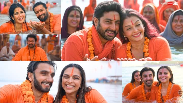 Celebs Maha Kumbh 2025: आज एक बार फिर हम आपके लिए AI से बनाई गई वो तस्वीरें लाए हैं. जिसमें अभिषेक बच्चन-ऐश्वर्या राय समेत कई सेलेब्स महाकुंभ में डुबकी लगाते दिखे.