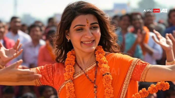इन तस्वीरों में से एक में सामंथा रुथ प्रभु भगवा साड़ी और फूलों की माला पहने कुंभ में झूमती नजर आ रही हैं. उनका ये अंदाज काफी सुंदर लग रहा है.