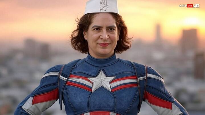 Priyanka Gandhi: A symbol of resilience and leadership (like Captain America) for the Congress, the party leader engages with every strata of the society. (ABP LIVE AI)
