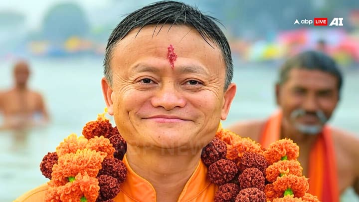 Alibaba co-founder Jack Ma is not expected to hold back when it comes to new experiences at the Kumbh Mela. [Image Credit: ABP Live AI]