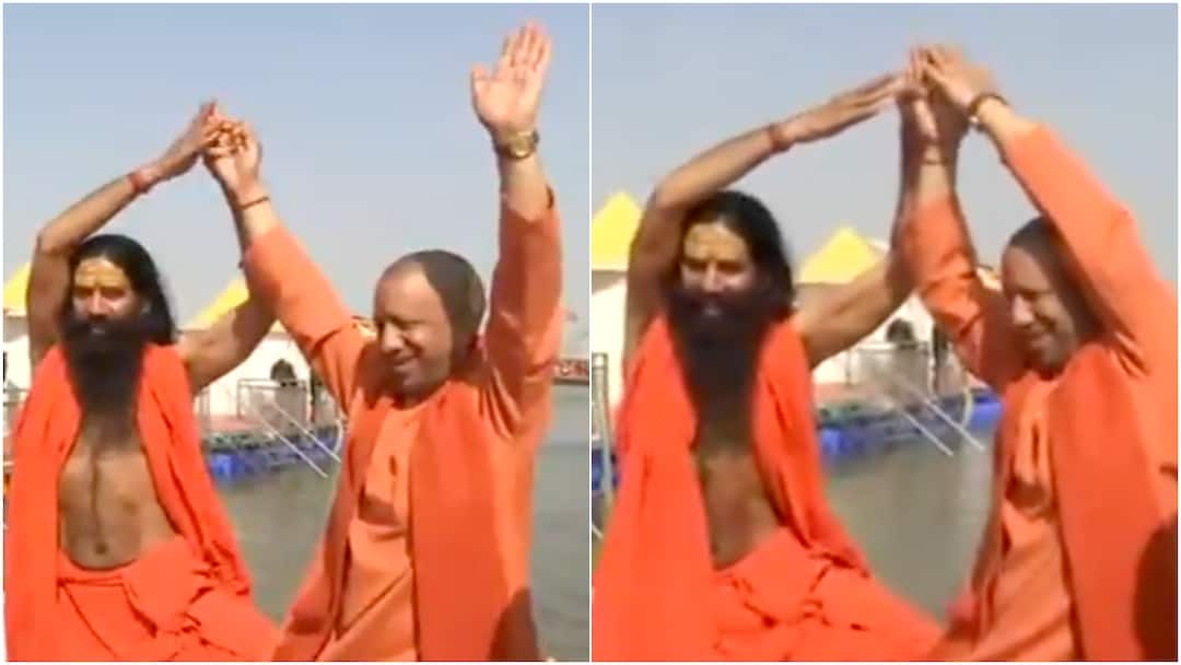 Baba Ramdev Strikes Yoga Pose With Uttar Pradesh CM Yogi Adityanath At Maha Kumbh Calls Amit Shah Pride Of Sanatan Dharma WATCH Video Ramdev Strikes Yoga Pose With CM Adityanath At Maha Kumbh, Calls Amit Shah 'Pride Of Sanatan Dharma' — WATCH