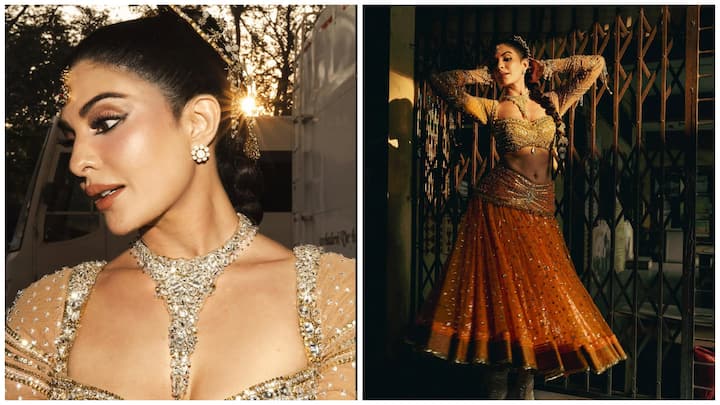 Jacqueline Fernandez has once again mesmerised her fans with her impeccable fashion sense, as she shared a series of stunning pictures in a dazzling bejeweled ensemble.