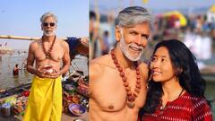 पिवळे धोतर, गळ्यात रुद्राक्षाची माळ... मिलिंद सोमण यांनी पत्नीसोबत महाकुंभ मेळ्यात केले शाही स्नान!
