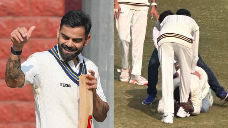 पंखे दिल्ली-रेलवे के बीच में कोहली विराट से मिलने के लिए पहुंचे, जो सुरक्षा कॉर्ड को तोड़ते हुए