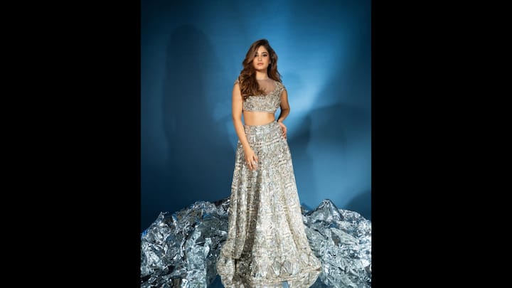 3. Sequined Lehenga: Rasha mesmerised in an all sequin lehenga look. She paired her lehenga with a blouse featuring delicate net fabric. Her shimmering silver lehenga exuded elegance, giving her a stunning look. The actress paired her outfit with minimal jewellery which made her look ethereal. (Image Source: Instagram/@rashathadani)