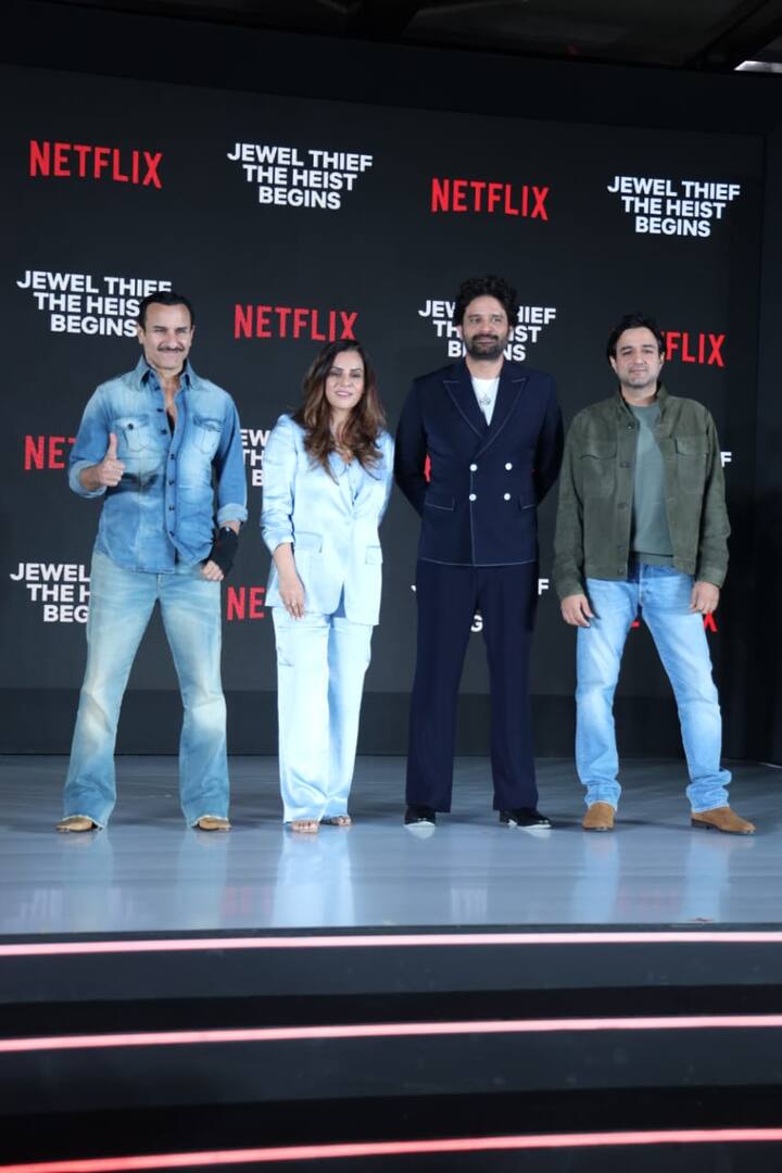 दरअसल सैफ अली खान बहुत जल्द सीरीज Jewel Thief में नजर आने वाले हैं. इसके लिए ही वो इस इवेंट में शामिल हुए. जहां उन्होंने जयदीप अहलावत समेत सीरीज की स्टारकास्ट संग पोज दिए.