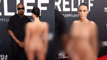 Bianca Censori dress  at Grammys award sparks contoversy Bianca Censori : சென்ஸாரே இல்லாமல் விருதுவிழாவிற்கு வந்த மாடல்...துரத்திய நிர்வாகம்