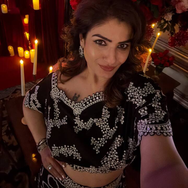 The 'K.G.F: Chapter 2' actress shelled elegance in a black velvet lehenga with white stonework.