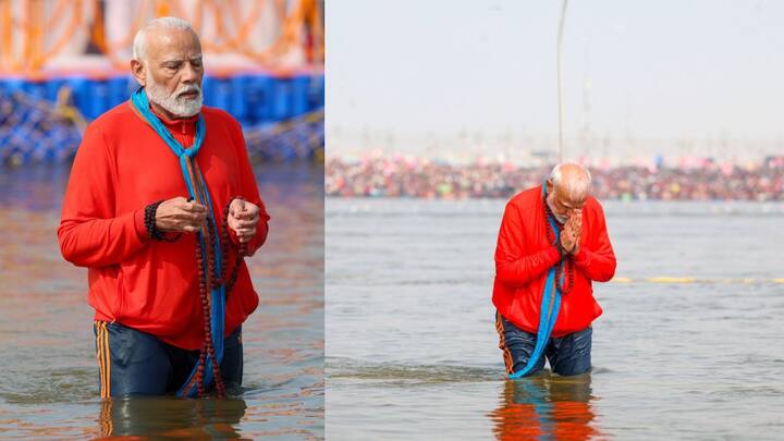 ருத்ராட்ச மாலையுடன் கடவுளை வணங்கி புனித நீராடினார். பிறகும், அவர் அனுமான் கோயிலுக்கு சென்று வழிபாடு செய்தார்.