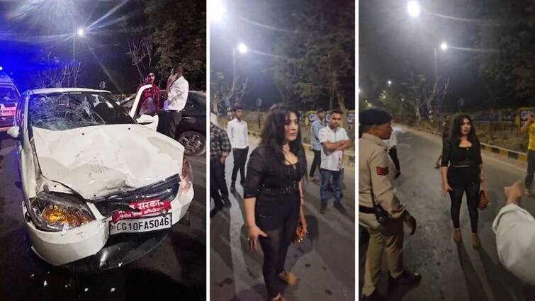 रशियन तरुणी मांडीवर बसवून ड्रायव्हिंग ; ताबा सुटून कारने स्कुटरला धडक