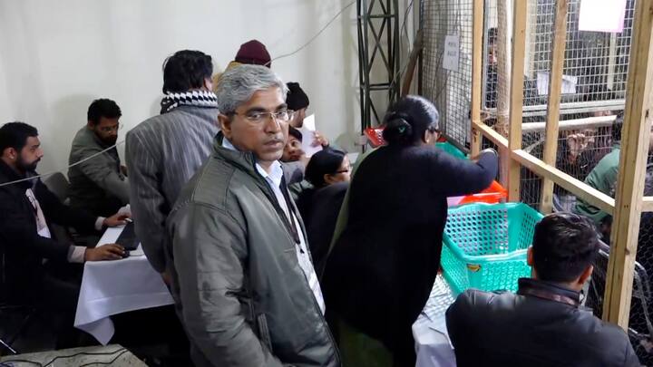 Poll officials at Netaji Subhas University of Technology centre to count votes for Delhi Assembly polls.  (Photo: PTI)