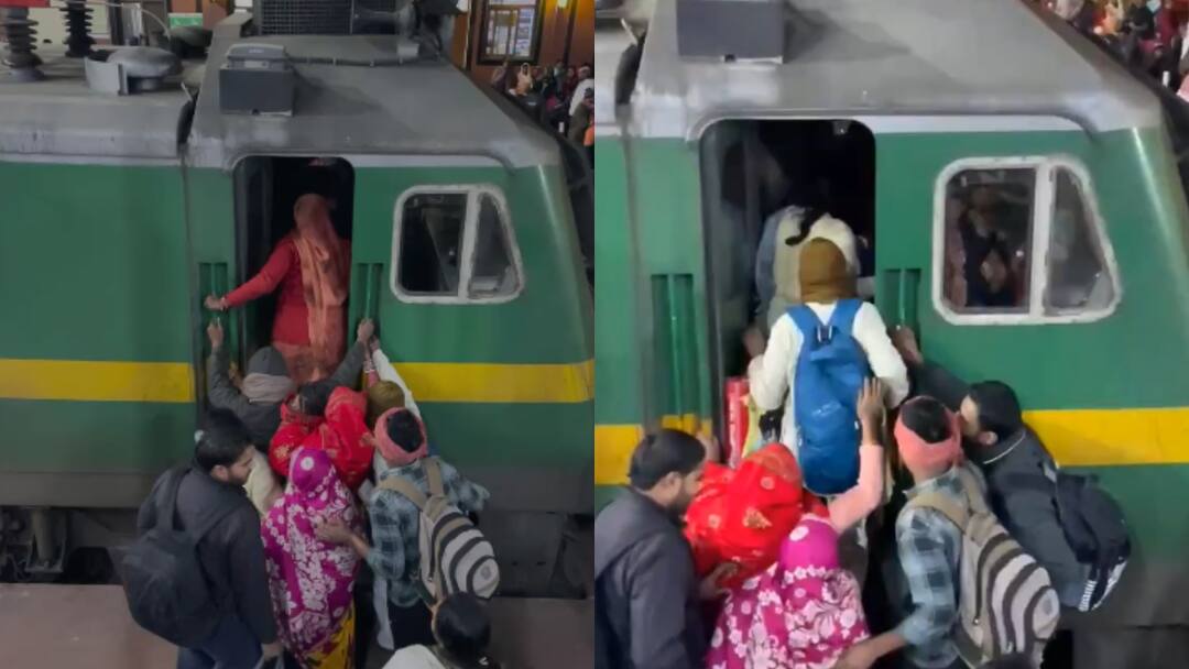 श्रद्धालुओं की भीड़ ने जब ट्रेन के इंजन पर ही कर लिया कब्जा! फिर जीआरपी ने आकर किया ये काम Varanasi Cantt railway station Passengers entered the train engine Watch Video ANN श्रद्धालुओं की भीड़ ने जब ट्रेन के इंजन पर ही कर लिया कब्जा! फिर जीआरपी ने आकर किया ये काम
