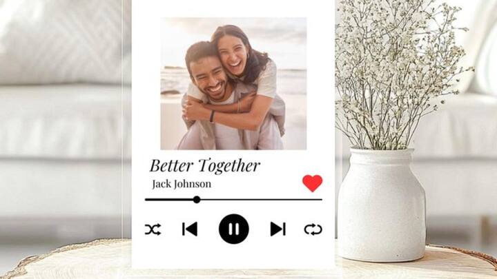 8. Customized song plaque: A customized song plaque can be engraved with meaningful messages or photos. It symbolizes the permanent nature of your relationship and reminds you of shared memories and promises you created. (Image Source: Pinterest/Etsy_uk)