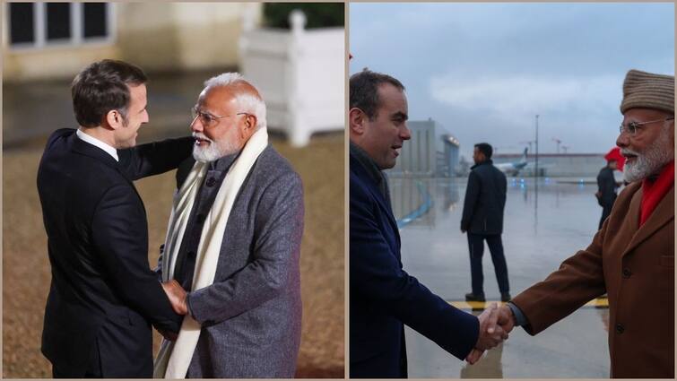 Modi Lands in France Welcomed by Indians Followed by Dinner with Macron Modi in France: பிரான்ஸில் கடும் குளிரில் வரவேற்ற இந்தியர்கள்.. மேக்ரானுடன் விருந்து... அசத்தும் மோடி...