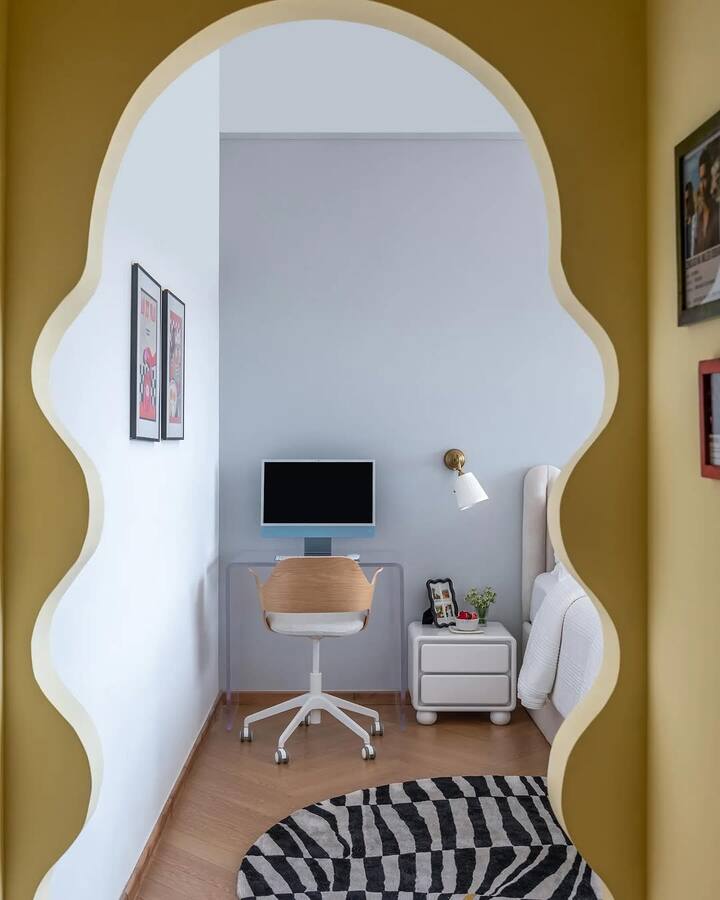 She designed the space for fittings and also uses it as a dance room with mirror shutters.