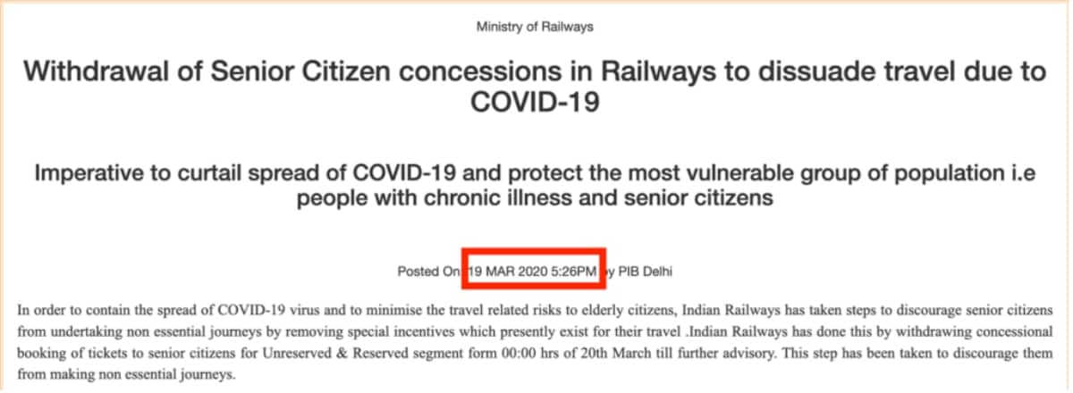Fact Check: Has Indian Railways Restored Senior Citizen Concessions On Train Ticket Fares?